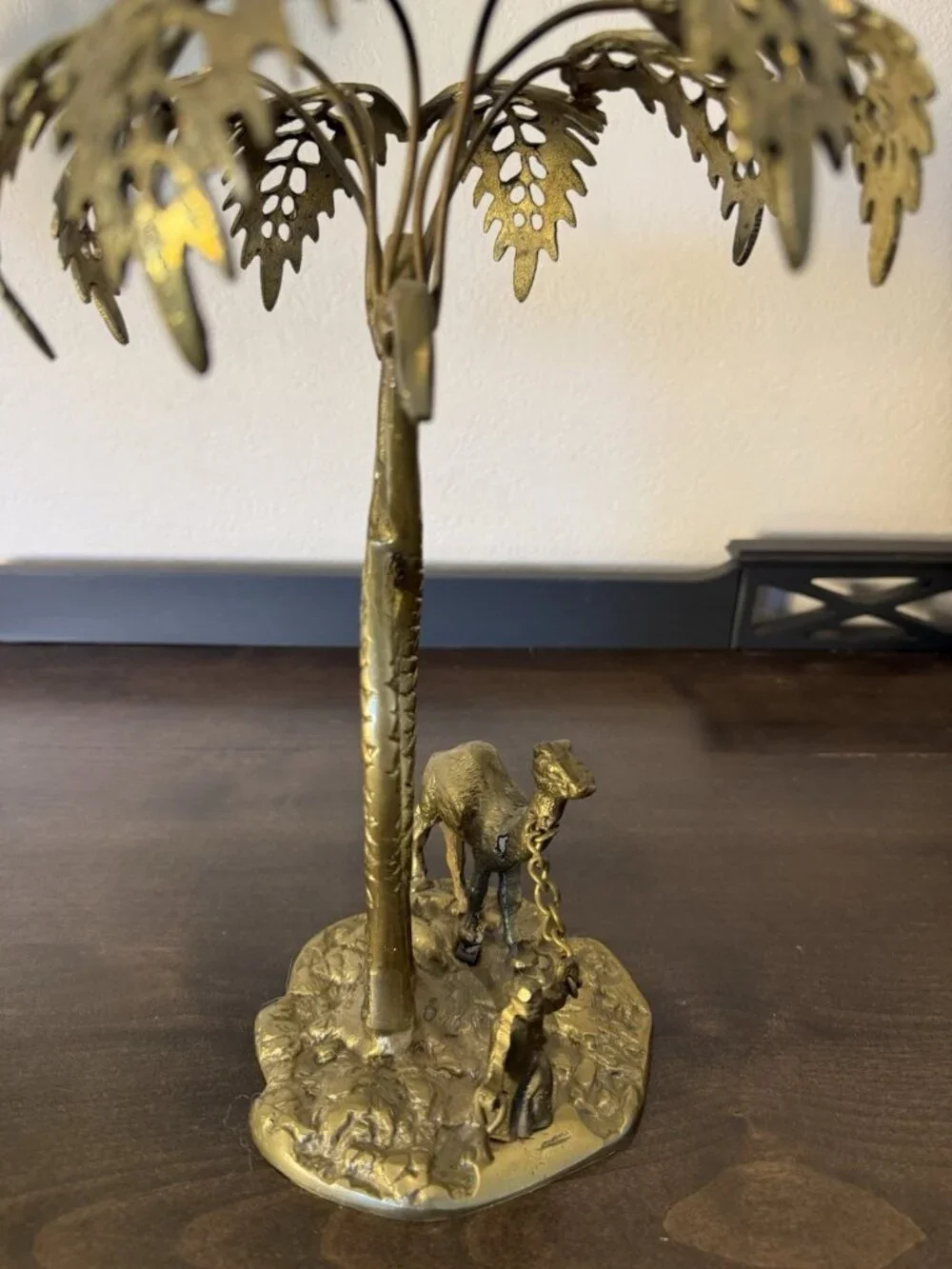 Vintage Bronze/Brass Sculpture Man with a Camel under a Palm Tree